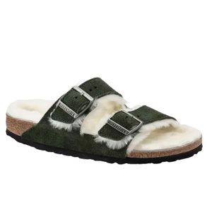 Birkenstock Arizona Genuine Shearling Slide Sandal Mountain Green 7 Narrow NWT